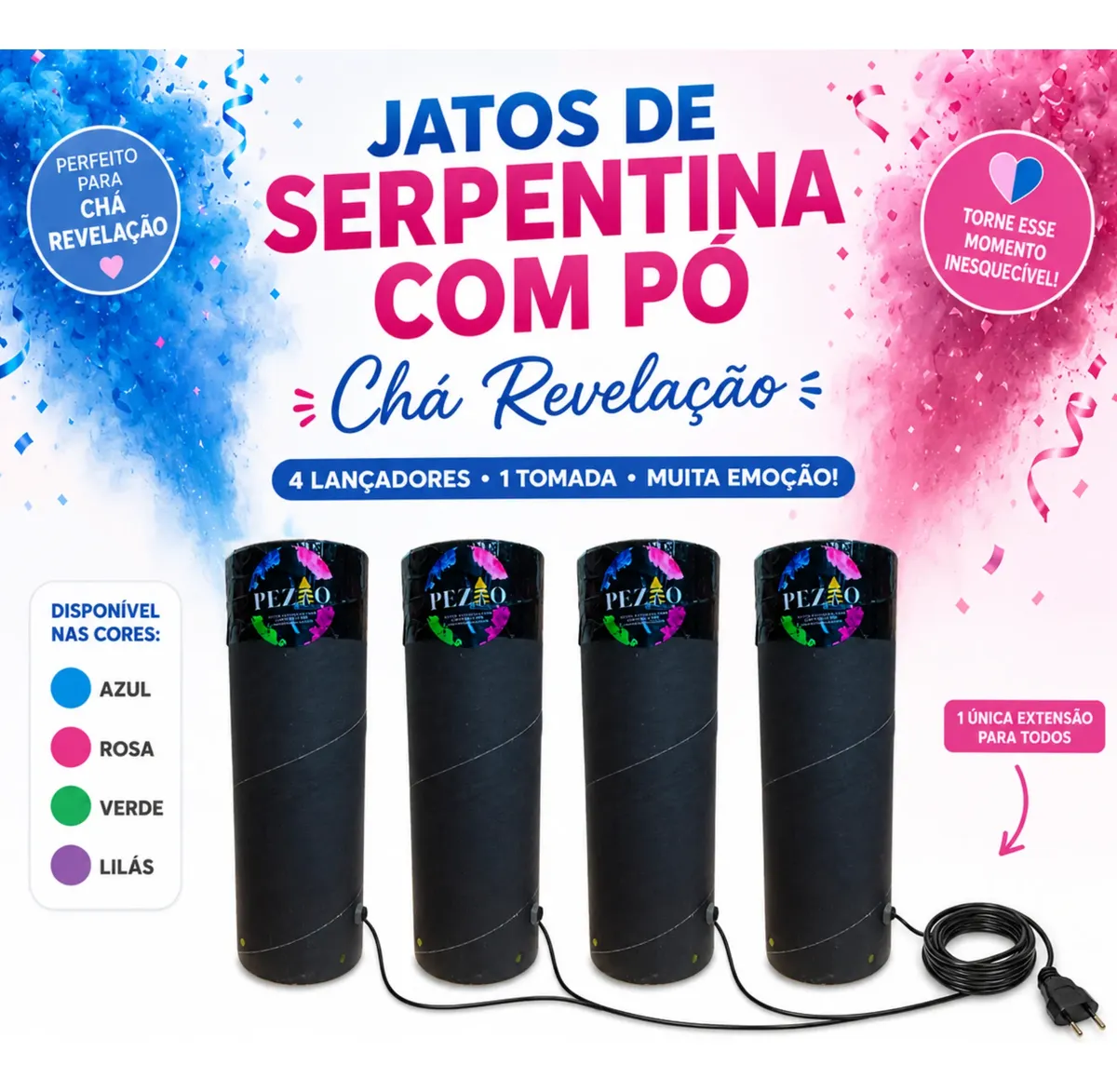 Kit 4 Canhão Misto Serpentina E Pó Chá Revelação Com Ac — imagem 1