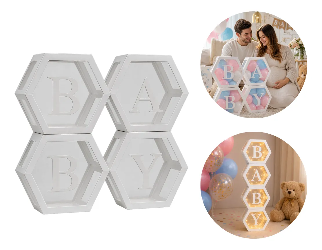 Caixa Baby Hexagonal Balões Chá Revelação Decoração Bebe — imagem 1