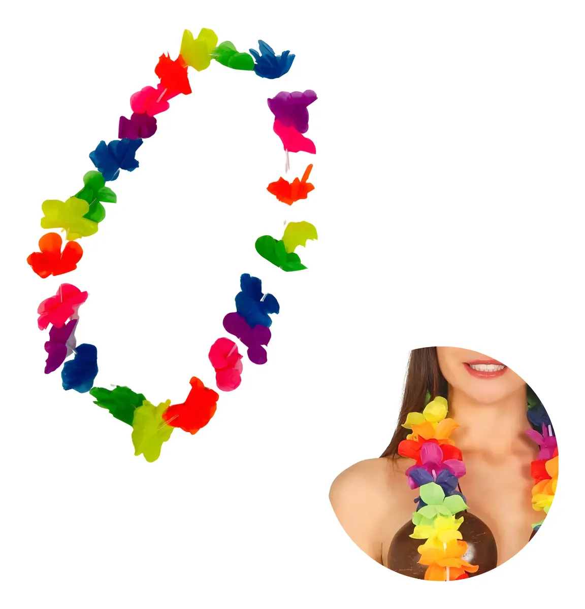 Kit 24x Colar Havaiano Neon Tecido Seda Carnaval Tropical — imagem 1
